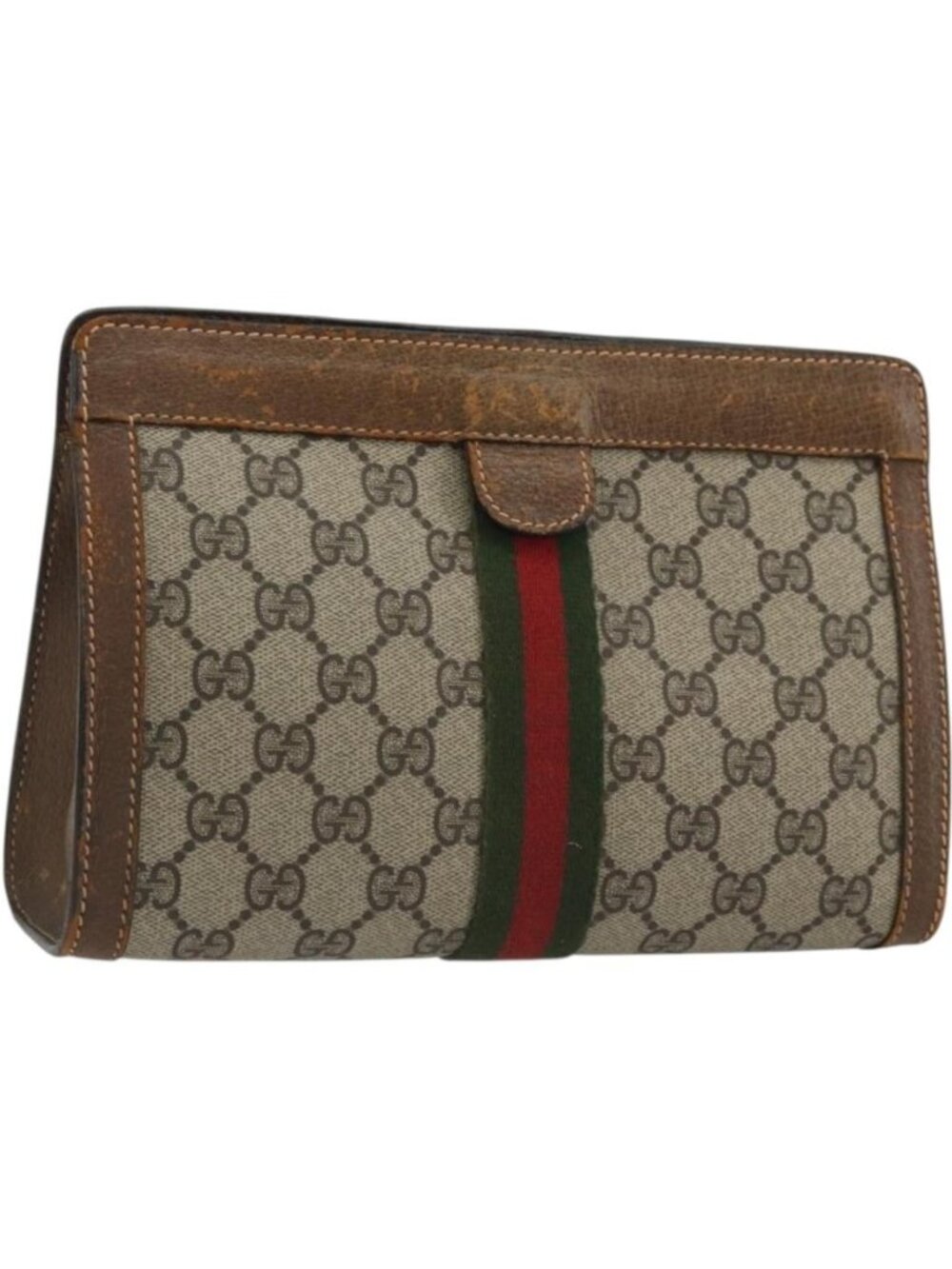 GUCCI GG Supreme Web Sherry Line Clutch Bag PVC Beige Red Green